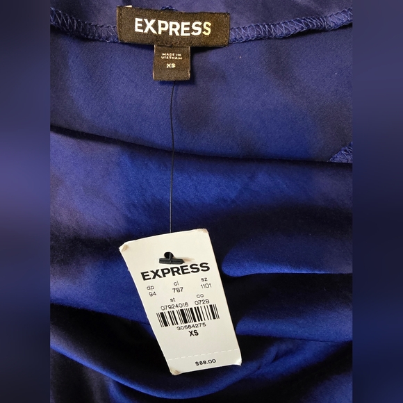 EXPRESS NWT Women’s Size XS Royal Blue Cowl Neck Satin Midi Slip Dress. - Picture 7 of 7